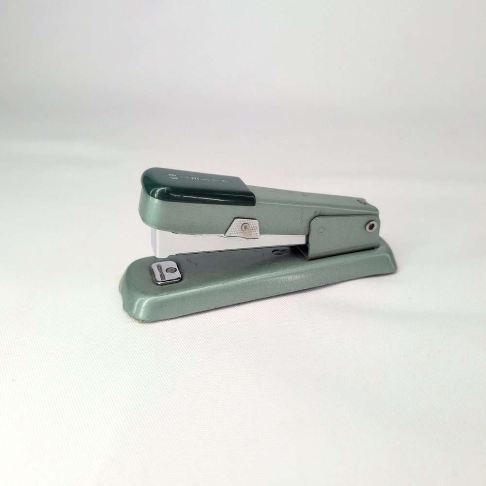 Bates Stapler Green Vintage 88 Model Hammertone Metal Desktop Office Accessory